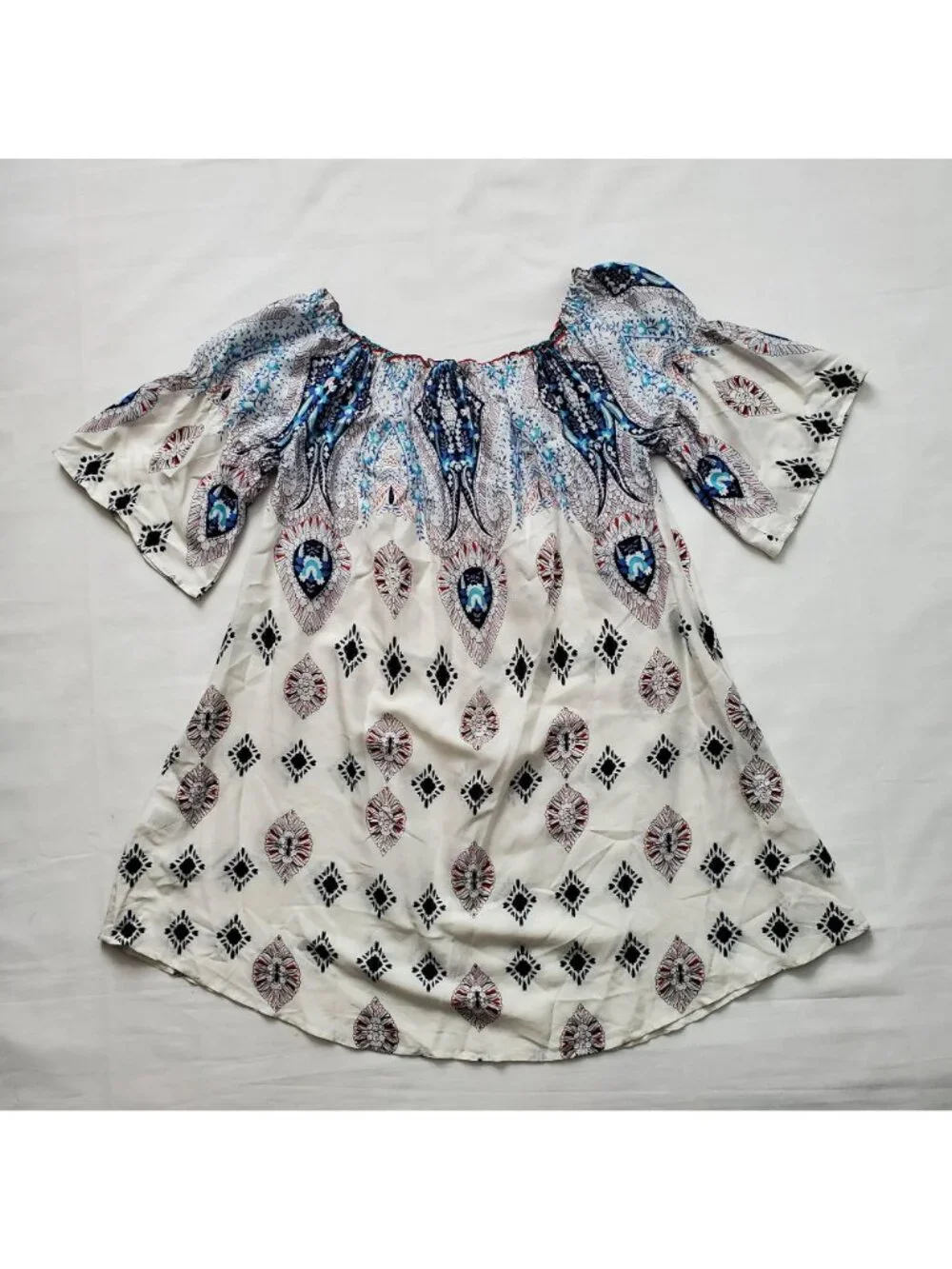 UMGEE Women's Floral Bell Sleeves Off-Shoulder Tunic Mini Dress Size Small‎ - Picture 7 of 14
